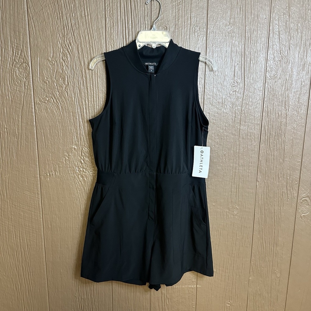 NWT Athleta Womens Brooklyn Full Zip Black Utility Romper Sz 12 Vacation Lounge